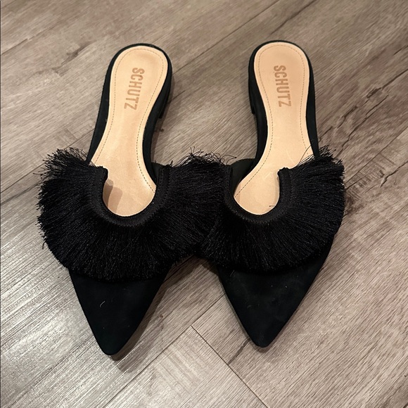 SCHUTZ Black Fringe Mules - Picture 2 of 5